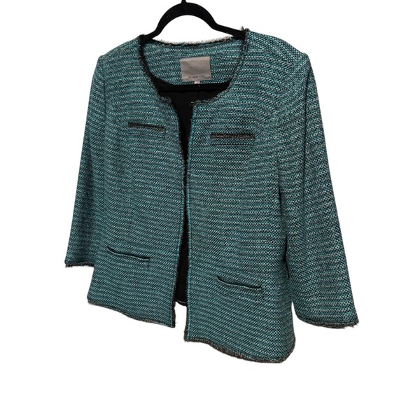 Classiques Entier Blue and Green Blazer Open Front Collarless Design - Picture 1 of 8